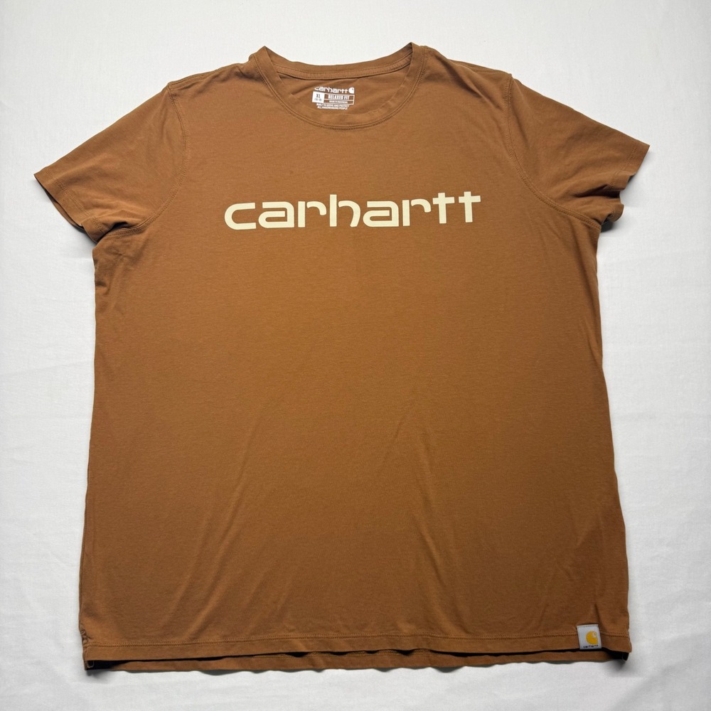 Carhartt Logo Tee XL Relaxed Fit Brown Tencel Cotton Graphic Shirt Womens Casual